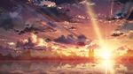  1girl asuna_(sao) cloud kirito landscape reflection silhouette sunset sword_art_online yuuki_tatsuya 