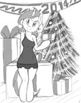  anthrofied breasts cloth clothed clothing cutie_mark dress equine female friendship_is_magic gift hair holidays horn horse looking_at_viewer lyra_(mlp) lyra_heartstrings_(mlp) mammal monochrome my_little_pony new_year presents sketch smile solo standing tg-0 unicorn 