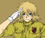  blonde_hair blue_eyes face fang gloves hellsing kouya_(libera) salute seras_victoria solo uniform 
