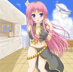  blush breasts food ice_cream large_breasts long_hair megurine_luka midriff navel pink_hair qy solo tongue vocaloid 