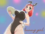  animal_ears black_eyes bunny_ears bunnysuit fishnet_pantyhose fishnets original pantyhose pispisman red_hair short_hair solo tray 