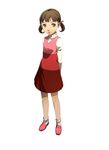  arms_behind_back brown_eyes brown_hair child doujima_nanako dress highres official_art persona persona_4 short_twintails soejima_shigenori solo turtleneck twintails 