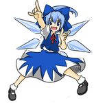  \n/ blue_eyes blue_hair cirno commentary_request double_\n/ ribbon short_hair solo touhou wabi_(wbsk) wings 