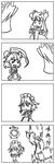  4koma breast_padding comic greyscale hat izayoi_sakuya maid monochrome multiple_girls onozuka_komachi patchouli_knowledge remilia_scarlet scythe touhou translated two_side_up wabi_(wbsk) 