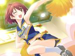  ahoge brown_eyes brown_hair cheerleader dutch_angle game_cg hand_on_hip hitoyume kurashima_tomoyasu midriff non-web_source one_eye_closed pom_poms sakakibara_miku short_hair skirt solo 