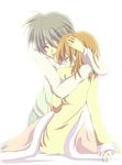  1girl bad_id bad_pixiv_id blue_hair brown_hair clannad furukawa_nagisa hug okazaki_tomoya sad short_hair spoilers tears yukiomi_haku 