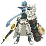  .hack//link 1boy artist_request blue_hair boots dark_skin dark_skinned_male glasses male_focus official_art ovan_(.hack//) scarf solo sword weapon 