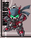  chibi darui_hito gun gundam gundam_astray_red_frame gundam_seed gundam_seed_astray mecha mechanization metal_gear_(series) no_humans parody sd_gundam solid_snake solo translated weapon 