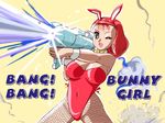  animal_ears bazooka black_eyes bunny_ears bunnysuit copyright_request fishnet_pantyhose fishnets one_eye_closed pantyhose pispisman red_hair short_hair solo weapon 