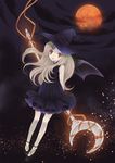  bad_id bad_pixiv_id bat_wings crescent dress full_moon halloween hat long_hair moon night night_sky original red_eyes red_moon ribbon shoes sky solo staff uzuki_eri wings witch witch_hat 