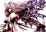  fuu_(futian) hair_bobbles hair_ornament ink_(medium) monochrome multiple_wings shinki side_ponytail solo touhou traditional_media wings 