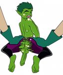  balls beast_boy clothing gay gloves green_skin male pants penis presenting ripping 