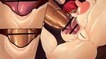  1girl anus areolae blush breasts censored erect_nipples gigantic_breasts hiiaru huge_nipples huge_penis large_areolae long_hair lying maou_(maoyuu) maoyuu_maou_yuusha nipples on_back open_mouth penis puffy_nipples pussy red_eyes red_hair sex spread_legs sweat thighs vaginal veins veiny_penis 