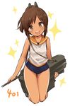  brown_eyes brown_hair dark_skin i-401_(kantai_collection) ica kantai_collection looking_at_viewer one-piece_swimsuit open_mouth ponytail sailor_collar school_swimsuit school_uniform short_hair short_ponytail smile solo swimsuit swimsuit_under_clothes 