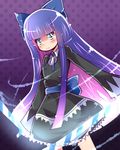  blue_eyes blue_hair blush hua long_hair looking_at_viewer multicolored_hair panty_&amp;_stocking_with_garterbelt solo stocking_(psg) striped sword two-tone_hair very_long_hair weapon 