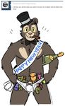  anthro artdecade bear bell beverage blush bow_tie cash champagne cigar diaper english_text hands_on_hips hat holidays kazoo looking_at_viewer male mammal new_year new_years_baby party_blower safety_pin sash sloth_bear solo text top_hat tumblr willy_(artdecade) 