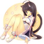  animal_ears ankle_lace-up bad_id bad_pixiv_id bare_legs black_hair cat_ears cat_tail cross-laced_footwear full_body kemonomimi_mode kohak_hearts leotard long_hair purple_eyes shoes sitting smile solo tail tales_of_(series) tales_of_hearts teu_(navy) yellow_background 