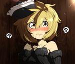  ? bare_shoulders blonde_hair blush commentary_request full-face_blush hands_on_own_chest harusame_(unmei_no_ikasumi) hat looking_at_viewer lunasa_prismriver ribbed_sweater short_hair solo sweater tears touhou upper_body wavy_mouth yellow_eyes 