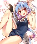 :d blue_hair breasts i-19_(kantai_collection) kantai_collection long_hair medium_breasts one-piece_swimsuit open_mouth red_eyes school_swimsuit smile solo swimsuit toosaka_asagi 