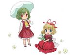  ama-tou blonde_hair blue_eyes checkered checkered_skirt checkered_vest chibi flower green_hair hair_ribbon kazami_yuuka lily_of_the_valley lowres medicine_melancholy multiple_girls parasol red_eyes ribbon short_hair skirt touhou umbrella vest 