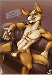  anthro balls canine erection humanoid_penis jackal james_(jwt) looking_at_viewer male mammal nude penis presenting reclining seat solo spirale 