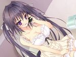  chiisana_kanojo_no_sayokyoku cleavage dress feng game_cg hellrun long_hair phone purple_eyes purple_hair shirasato_karin twintails 