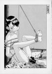  1girl barefoot bdsm bondage bound dildo eyes_closed feet flat_chest gag hayashibara_hikari monochrome rope source_request toes vibrator 