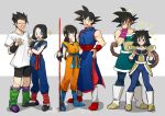  3boys 3girls armor bardock black_hair blush boots chi-chi_(dragon_ball) china_dress chinese_clothes clenched_hands cosplay costume_switch crossdressing crossed_arms dragon_ball dragonball_z dress embarrassed facepalm facial_scar gine green_eyes grey_eyes hair_tubes halo hand_on_hip highres hime_cut loafers long_hair looking_at_viewer low_twintails mbar2_64 medium_hair multiple_boys multiple_girls open_mouth ponytail power_pole scar scar_on_cheek shirt shoes sketch smile smirk son_gohan son_gokuu sparkle spiked_hair t-shirt tail trembling tunic twintails videl wristband 