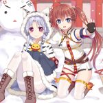  &gt;_&lt; 2girls :3 :d anger_vein animal animal_ears azur_lane bird blue_eyes blue_hair blush boots brown_footwear brown_hair capelet chang_chun_(azur_lane) chick closed_mouth commentary_request cross-laced_footwear day dress eyes_closed fu_shun_(azur_lane) fur-trimmed_boots fur-trimmed_capelet fur-trimmed_dress fur-trimmed_hood fur-trimmed_sleeves fur_trim hood hood_up hooded_capelet kneeling lace-up_boots long_hair long_sleeves multiple_girls open_mouth outdoors pantyhose red_eyes revision sitting sleeves_past_fingers sleeves_past_wrists smile snow snowing snowman thighband_pantyhose thighhighs tsukino_neru twintails very_long_hair white_capelet white_dress white_legwear 