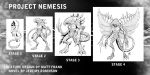  1girl claws giant_monster kaiju_samurai kaijuu maigo_tilly monster monster_girl nemesis_(project_nemesis) nude project_nemesis scales tail text_focus transformation wings 