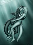  anthro beluga breasts bubble bubbles cetacean dolorcin embrace eyes_closed female hug kissing male mammal marine orca side_boob underwater water whale 