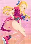  ass blonde_hair breasts brown_eyes censored fingerless_gloves gloves hair_pulled_back heart heart_censor kanzuki_karin long_hair looking_at_viewer medium_breasts no_panties shougi_(116) smile solo street_fighter street_fighter_zero_(series) 