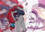  bad_id bad_pixiv_id blue_eyes blush fox frown furry gen_1_pokemon gen_5_pokemon mega_mewtwo_y mega_pokemon mewtwo no_humans pokemon pokemon_(creature) pokemon_(game) pokemon_xy red_eyes red_hair zoom_layer zoroark zorua 