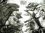  anguirus bad_id bad_pixiv_id baragon_(character) english gigan godzilla godzilla_(series) hedorah kaijuu king_caesar king_ghidorah kusagami_style mechagodzilla megalon monochrome monster mothra no_humans open_mouth orga_(godzilla) rodan sharp_teeth teeth varan 