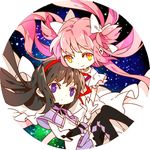  akemi_homura chibi hair_ribbon in_kai kaname_madoka long_hair lowres mahou_shoujo_madoka_magica multiple_girls ribbon sky star_(sky) starry_sky ultimate_madoka 