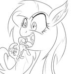  applejack_(mlp) bat_pony black_and_white cowboy_hat cutie_mark duo equine flutterbat_(mlp) fluttershy_(mlp) friendship_is_magic hair hat horse khorme long_hair macro mammal micro monochrome my_little_pony open_mouth pony size_difference teeth tongue vorarephilia vore 