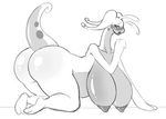  anthro areola bantar2 big_breasts big_butt blush breasts butt chubby dragon erect_nipples eyelashes female feral gludara goo goodra half-closed_eyes hanging_breasts huge_breasts huge_butt kneeling looking_at_viewer monochrome nintendo nipples on_floor open_mouth plain_background pok&#233;mon pok&eacute;mon slime slug solo thick_tail thick_thighs video_games white_background 