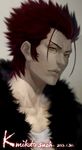  bifanghuanshi character_name dated fur_collar highres k_(anime) male_focus realistic red_hair solo suou_mikoto_(k) yellow_eyes 