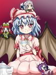  bad_id bad_pixiv_id bat_wings blue_hair book braid chibi covering_mouth crescent crescent_hair_ornament cup dress fang fang_out gradient gradient_background hair_ornament hanging hat hat_ribbon hong_meiling izayoi_sakuya long_hair looking_at_viewer maid_headdress mob_cap multiple_girls on_head open_book patchouli_knowledge pentagram person_on_head purple_background red_eyes red_hair remilia_scarlet ribbon seiza short_hair short_sleeves silver_eyes silver_hair sitting skirt skirt_set smile star striped striped_dress teacup teapot tonakai_(bunsuka) touhou twin_braids wings wrist_cuffs 