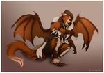  anthro bat brown_fur canine clothing digital_art fantasy feral fur general hood hybrid leather lycangel male mammal midnightsonata serious solo teridus warlord wings wolf 