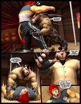  3d bear beard black_hair braford comic dialog duo facial_hair feline hair justin_(braford) lion male mammal pole red_hair sarge_(braford) text wrestling 