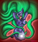  absurd_res anthro anthrofied breasts electricity equine fangs female friendship_is_magic green_eyes green_hair hair hi_res horse kneeling long_hair looking_at_viewer mammal mane-iac_(mlp) my_little_pony navel nipples nude orb pony red_eyes sixpathoffriendship tentacles tongue tongue_out 