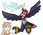  asymmetrical_hair blue_eyes braviary breasts feathered_wings feathers fusion fuuro_(pokemon) gen_5_pokemon gym_leader harpy inset kenchi medium_breasts monster_girl navel pokemon pokemon_(creature) pokemon_(game) pokemon_bw2 red_hair short_hair sidelocks solo suspenders takeshi_(pokemon) talons wings 