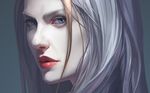  1girl blonde_hair blue_eyes chenbo close-up jaina_proudmoore lipstick long_hair looking_at_viewer makeup multicolored_hair pale_skin profile realistic solo two-tone_hair warcraft white_hair world_of_warcraft 