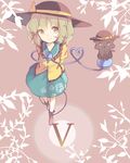  :3 animalization black_cat cat dual_persona floral_print flower from_above green_eyes green_hair hat hat_ribbon heart heart_of_string hillly_(maiwetea) hopeless_masquerade komeiji_koishi komeiji_koishi_(cat) ribbon rose smile third_eye touhou 