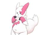  chest_tuft chubby cute fur lambent navel nintendo plain_background pok&#233;mon pok&eacute;mon red_eyes solo standing tuft video_games white_background zangoose 