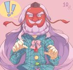  1girl beard bow dual_persona facial_hair hat hata_no_kokoro hata_no_kokoro_(mask) hillly_(maiwetea) hopeless_masquerade mask mustache objectification pink_hair plaid plaid_shirt shirt tassel tengu_mask tokin_hat touhou 