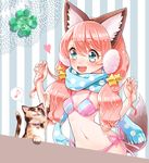  animal_ears bikini blue_eyes blue_scarf blush cat cat_ears cat_tail clover earrings eighth_note four-leaf_clover hair_ornament jewelry long_hair minimaru musical_note navel original pink_hair polka_dot polka_dot_scarf scarf smile solo speech_bubble spoken_musical_note star star_hair_ornament swimsuit tail twintails 