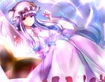  bad_id bad_pixiv_id book bow casting_spell hair_bow hands hat hizagawa_rau long_hair magic magic_circle patchouli_knowledge pentagram purple_eyes purple_hair solo touhou 