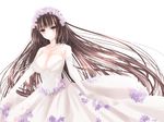  absurdly_long_hair breasts brown_hair dress elbow_gloves gloves itsumoto_hiroharu large_breasts long_hair original simple_background solo very_long_hair white_background 